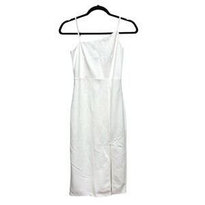 Mi Ami Solid White Asymmetrical Spaghetti Strap Side Slit Midi Dress XS